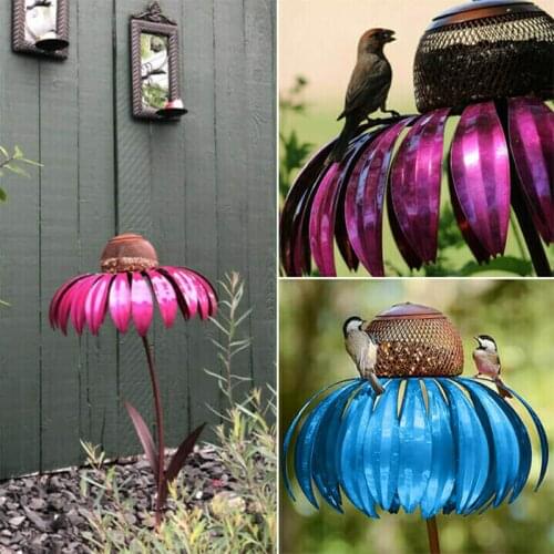 Coneflower Bird Feeder Outside Garden Art Metal Birdfeeder with Stand Promotion