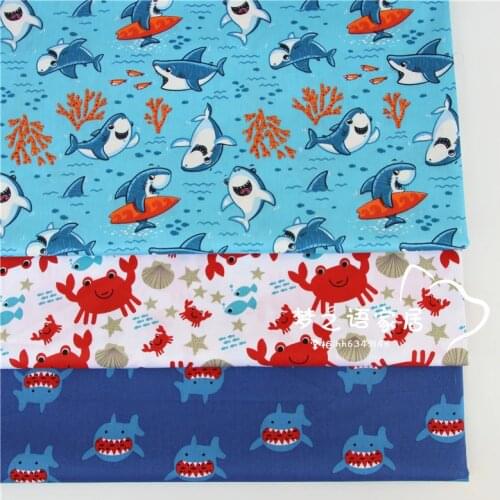Crab Shark 100% Cotton Fabrics Printed Cloth For DIY Sewing Craft Home Textile Pillow Toys Tecido Tissue Patchwork Quilting