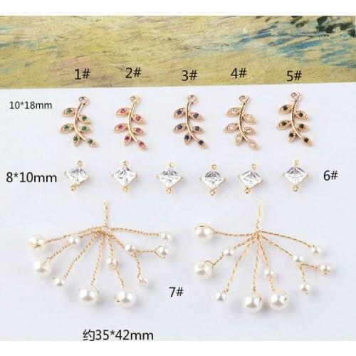 DIY Ornament Copper Accessories Gold Plating Maintains Color Leaf Zircon Pearl Ear Stud Earrings Pendant Material