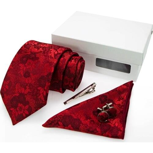 KAMBERFT Fashion Floral Ties Jacquard Woven gravata Tie Hanky Cufflinks Gift Box Necktie Sets For Wedding Party Accessories