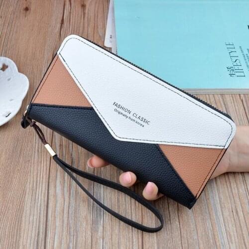 Fashion Patchwork Leather Wallet Women Purse Long Style Wristband Card Holder Lady Clutch Female Wallets Carteira