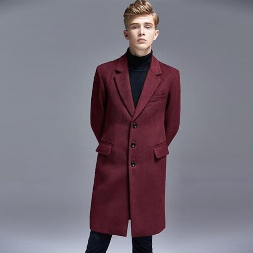 Autumn & Winter Casual England Slim Single-Breasted Men Suit Collar Woolen Trench Coat Middle Long Mens Jackets and Coats 6XL