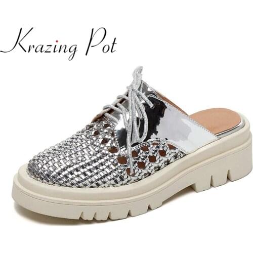 Krazing Pot cow leather British school preppy style mules high street fashion young lady vintage basic slip on women slipper L75