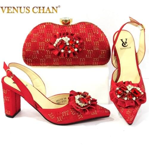 New Arrival Winter Red Color Italian design Women Shoes and Bag Set African Matching Shoes and Bag for Royal Party