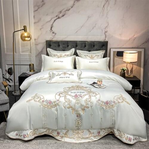 New Luxury Washed Silk Cotton Embroidery European Palace Bedding Set Duvet Cover Set Quilt Cover Bed Linen Bedspread Pillowcases