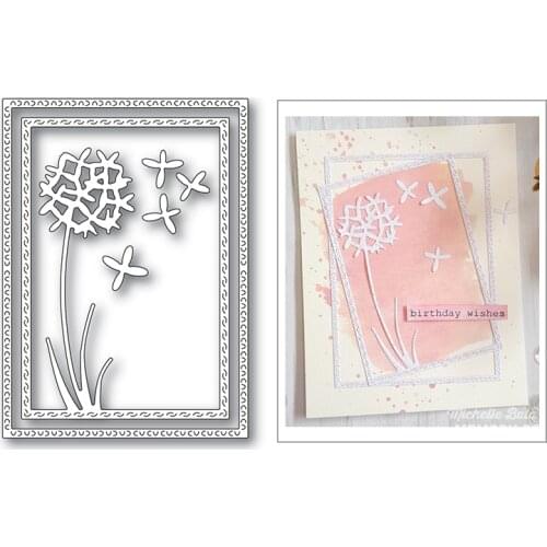 Dandelions With Rectangle Frame 2020 New Metal Cutting Dies for DIY Scrapbooking and Card Making Decor Embossing Craft No Stamps