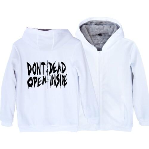 Don't Open Dead Inside Walking Zombie Dead Woman Girl Parkas Full Zip Coat Plus Velvet Autumn Winter Couple Clothes ZIIART