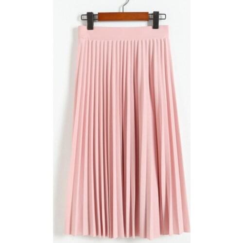 Spring and Autumn New Fashion Womens High Waist Pleated Solid Color Half Length Elastic Skirt Promotions Lady Black Pink