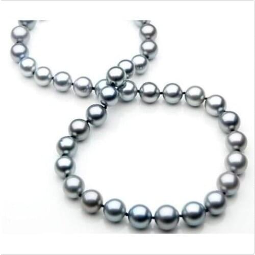 Stunning AAA 10mm south sea silver grey pearl necklace 18inch 925 silver