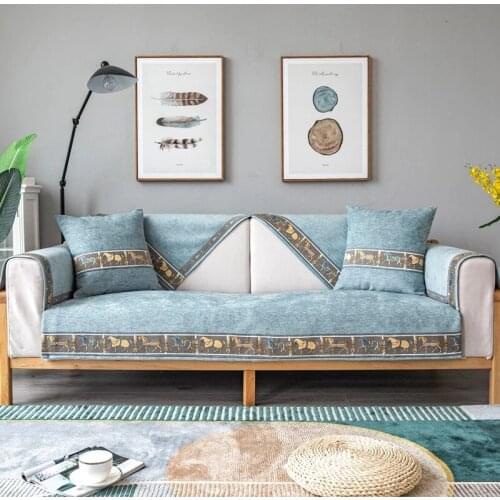 Simple pure color chenille sofa cushion cushion cover four seasons general anti-skid Chinese leather sofa set of back of a chair