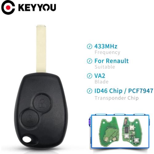 KEYYOU Remote Key 433MHz PCF7947 PCF7946 Chip 2 Buttons For Renault Duster Modus Clio 3 Twingo DACIA Logan Sandero Kangoo