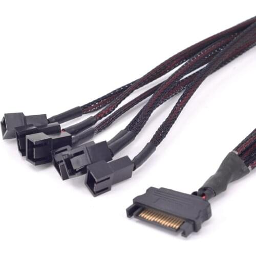 12V 15Pin SATA 1 to 6 way 3Pin Fan PWM Power supply Cable Y Splitter Cooler For PCI express Graphics Card Port Chassis 22AWG