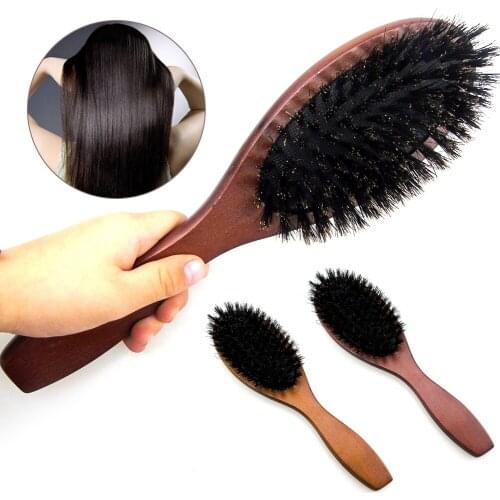Natural Boar Bristle Hairbrush Massage Comb Anti-static Hair Scalp Paddle Brush Beech Wooden Handle Hair Brush Styling Tool