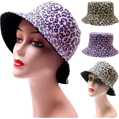 Leopard Print Hat Fishermans Hat Adult Unisex Cap Fashion Outdoor Sun Travel Casual Pot Bucket Hat Purple Spring and Summer Cap