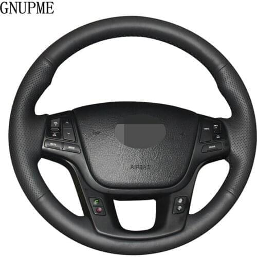 Hand-stitched DIY Black Genuine Leather Car Steering Wheel Cover For Kia Sorento 2009-2014 K7 Cadenza 2011-2015