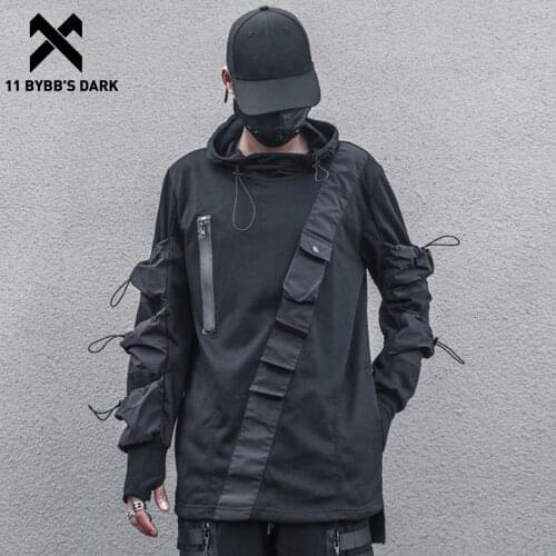 11 BYBBS DARK Techwear Harajuku Hoodie Men 2021 Ninja Multi-pocket Cotton Pullover Hip Hop Streetwear Hoodies Sweatshirts Black
