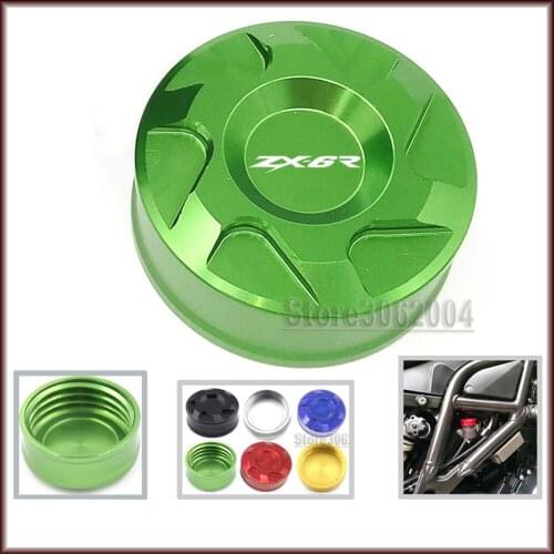 Rear Brake Fluid Reservoir Cover Cap For KAWASAKI ZX-6R NINJA ZX6R 2013-2017 Motorcycle Accessories CNC Green With Logo