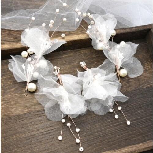 Beautiful Silk Yarn Flower Hair Clips Hairpins dreamy Earrings Exterior Style Wedding Hair Accessories For Bride With Earrings