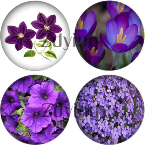 Zdying New Arrival 10pcs Purple Flowers Round Glass Cabochon Lavender Photo Dome Beads Diy Jewelry Findings For Necklace brooch