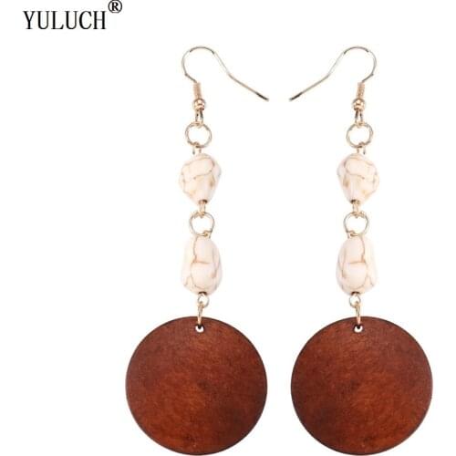 YULUCH New Korean Style Natural Wooden Earrings Round Two Colors Semi-Precious Stone Wooden Earrings For Woman Jewelry Latest