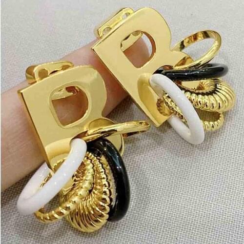 For Bracelets Earrings Women Double B Metal Hoop Earrings Boho Fashion High Street Normcore-Style Jewelry