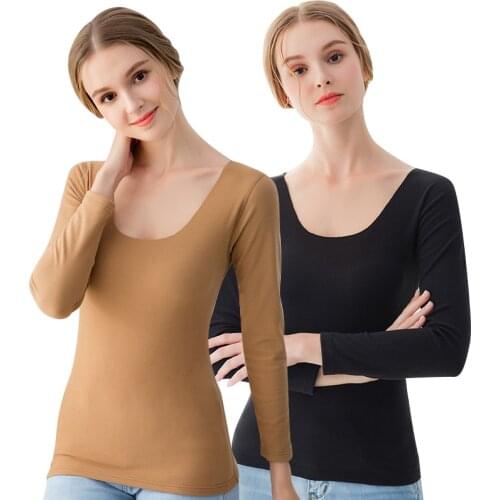 Women Underwear Tees Tops Long Sleeve Keep Warm Cotton Flexible Thermostatic Autumn Winter T-shirt Undershirt Comfortable M-XXL
