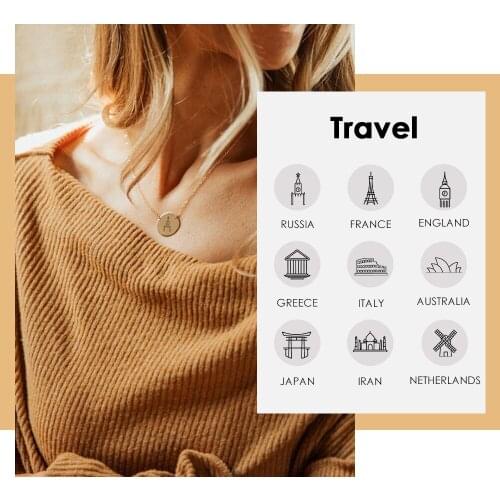 JUJIE 13mm Travel Memorial Necklace Stainless Steel Necklace For women custom made Necklace Jewelry Friend Gifts