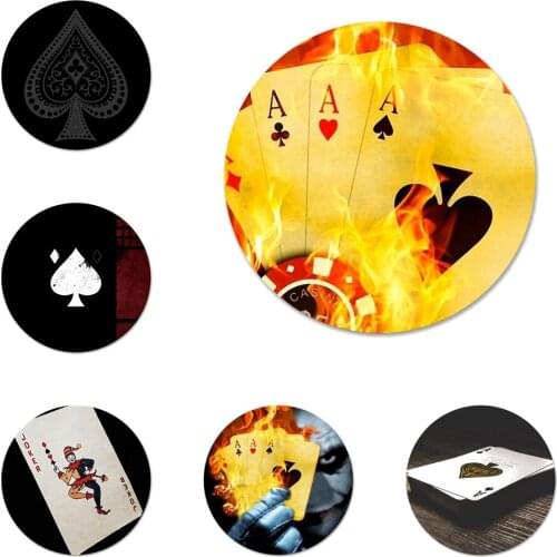 58mm Poker Ace joker Icons Pins Badge Decoration Brooches Metal Badges For Clothes Backpack Decoration