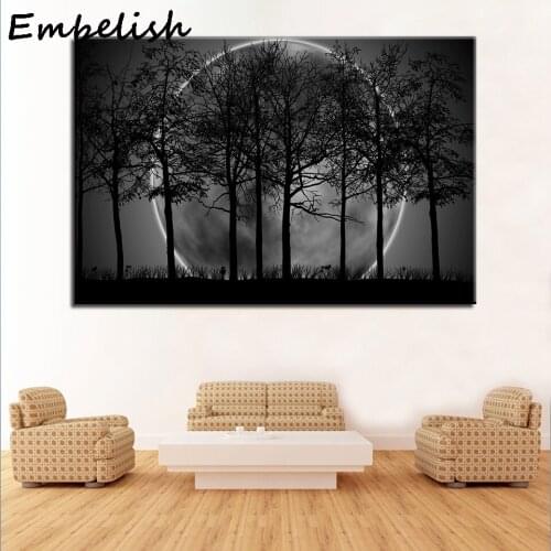 1 Pieces HD Print On Canvas Painting For Home Decor Black White Moon Night Wall Art Posters Living Room Framed Pictures