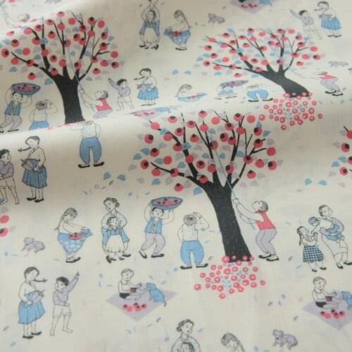 100% Cotton Fabric Cartoon Persimmon Trees Sewing Quilting Needlework DIY Material for Kids Clothes Bedding Set
