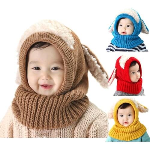 2020 Warmest Winter Baby Toddler Kids Cartoon Dog Knitted Pullover Shawl Scarf Beanie Hat Cap Headwear Warm Knitting Scarves