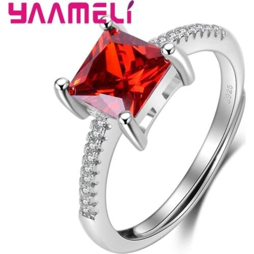 3 Color Fashion Jewelry Geometric Crystal Wedding Band Women Engagement Party Adjustable Ring 925 Sterling Silver