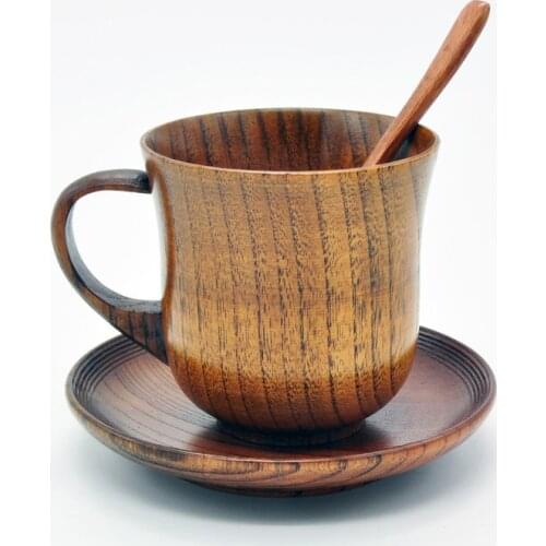 3pcs/set Wooden Cup Saucer Spoon Set Coffee Tea Tools Accessories Copo Handmade Natural