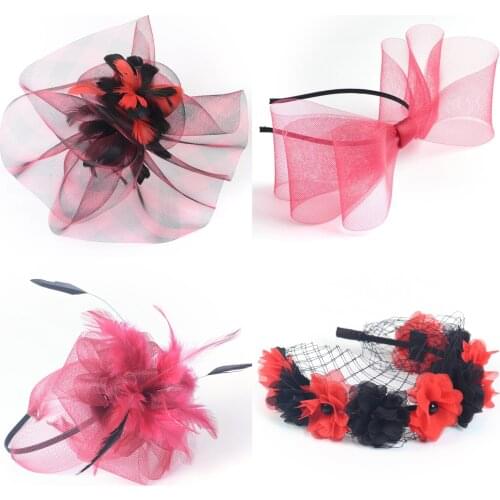 4design Lady Fascinator Flowers Feathers Bow Veils Hair Band Headbands Cocktail Weddings Party Women Accessories