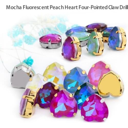 Astrobox New Ordinary Glass Heart Mocha Fluorescence With Claw Crystal Sew On Rhinestone DIY Clothing Decoration Jewelry Making