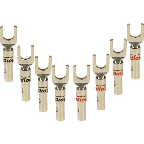 HiFi Audio Grade 8pcs Screw Fork Connector Adapter Nakamichi Brass Gold plated and Silver Plated Y Spade Speaker Plugs