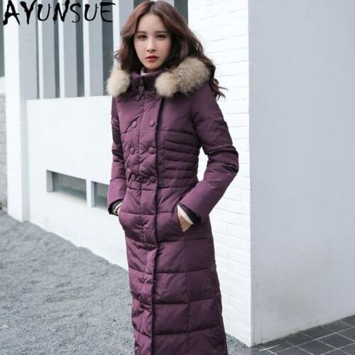AYUNSUE Fashion High Quality Womens Down Jacket Genuine Raccoon Fur Collar Female Winter Parkas Women Coats Ropa Mujer Zjt255
