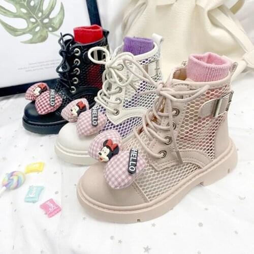 Disney cartoon Mickey Mouse girl non-slip soft-soled casual shoes student short boots mesh Martin boots high-top mesh shoes