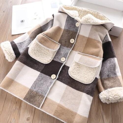 Girls long woolen coat Childrens tweed coat is thick
