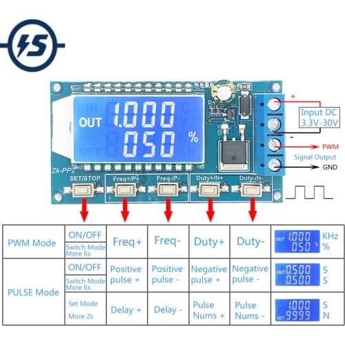 Signal Generator 8A Driver Module for Motor/Lamp 1-Channel 1Hz-150KHz Dual Mode LCD PWM Pulse Frequency Duty Cycle Adjustable