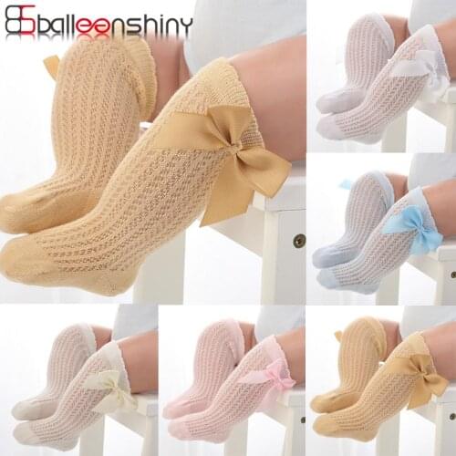 Balleenshiny Lovely Infant Baby Girls Knee High Socks Toddler Kids Tights Leg Warmer Ribbon Bow Solid Cotton Stretch Kids Socks