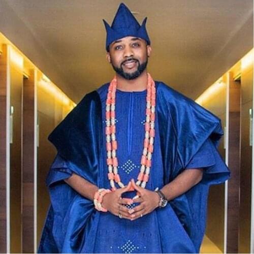 Dudo African Traditional Wedding Men Nature Coral Beads Jewelry Set For Groom 2 Layers Long Design Necklace + bracelet Nigerian