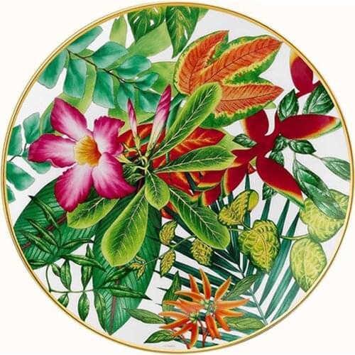 Western Bone China Round Plate Creative Forest Dessert Series Set Leaves, flowers, Restaurant and Home Use Coffee Set And Bowl