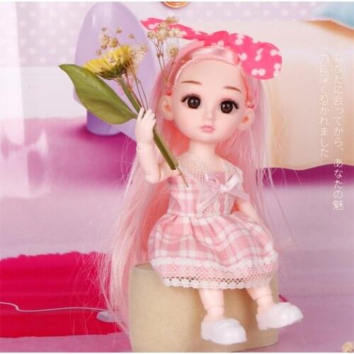 16cm Cute Moveable Joint Princess Golden Hair Dress Up Doll With Band Girls Play House Party Toy