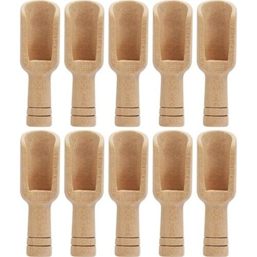 Best 10PCs Wooden Mini Scoop Salt Sugar Coffee Spoon Kitchen Cooking Tool