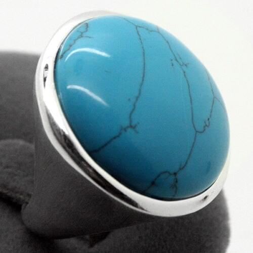 Best Gift Rare Blue 24mm Natural Turquoise 925 Jewelry Ring Size 7/8/9/10