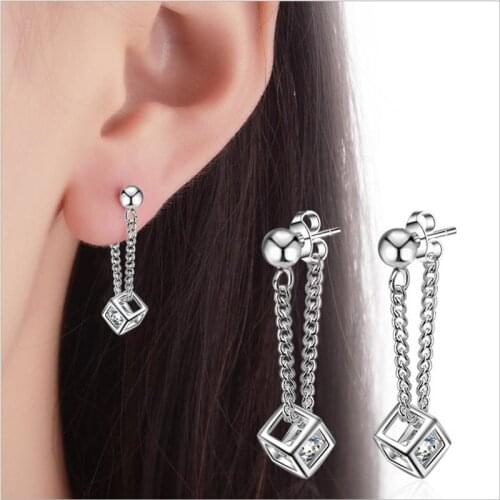 LUKENI Charm Female 925 Silver Earrings Jewelry New Fashion Crystal Cube Women Drop Earrings Accessories Lady Christmas Gift