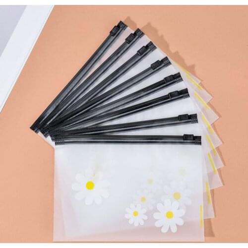 Small Daisy Zipper Bag Frosted Transparent Plastic Bag Student Stationery Pencil Storage Bag Hair Accessories Gift Packaging