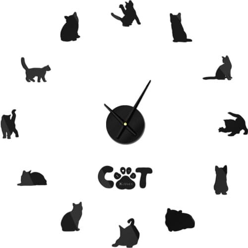 Cute Lovely Kitten Cats Acrylic Mirror Wall Clock Sticker 3D Frameless Wall Clock Decor Animal Lover Present