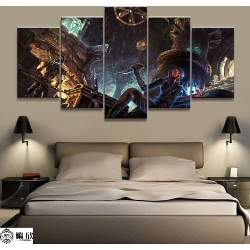 Home Decor Modular Canvas Picture 5 Piece Elder Scrolls V Skyrim Game Painting Poster Wall For Home Canvas Painting Wholesale